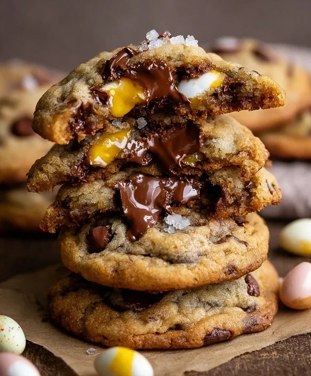 Brown Butter Cadbury Creme Egg Chocolate Chip Cookies