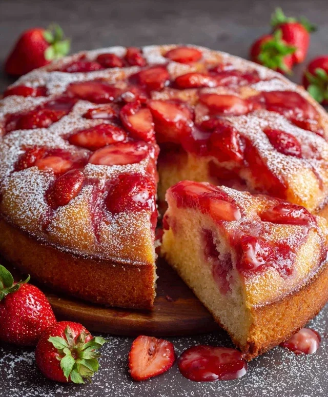 Easy Strawberry Cake with Strawberry Sauce