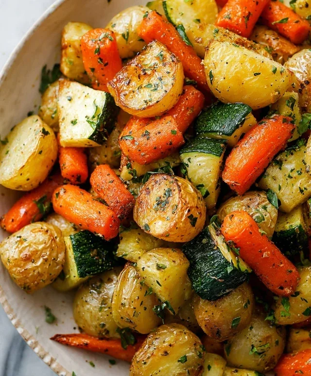 Garlic Herb Roasted Potatoes Carrots and Zucchini