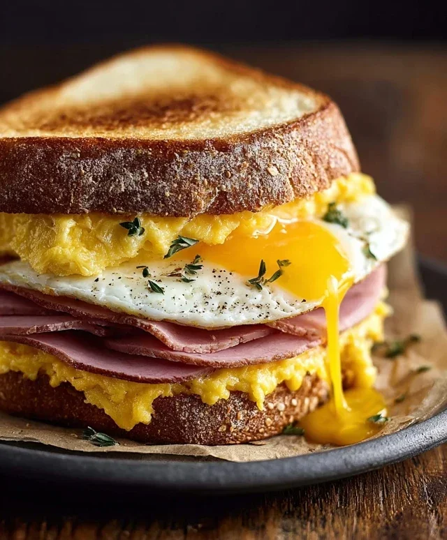Egg and Beef Beef Ham Breakfast Sandwich