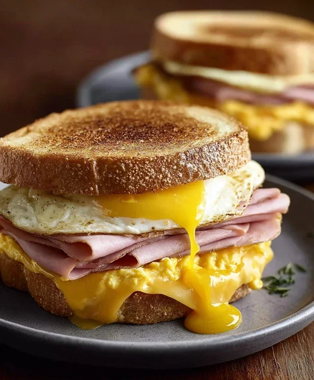 Egg and Beef Beef Ham Breakfast Sandwich