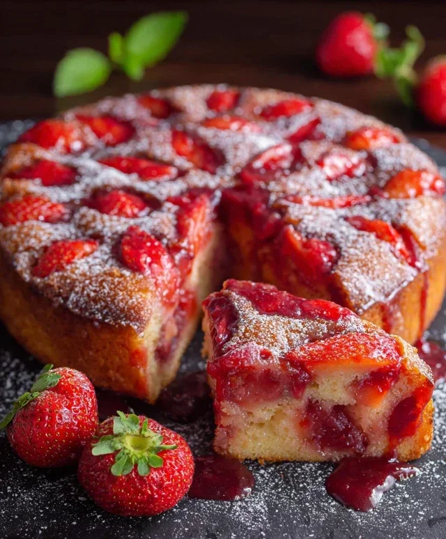 Easy Strawberry Cake with Strawberry Sauce