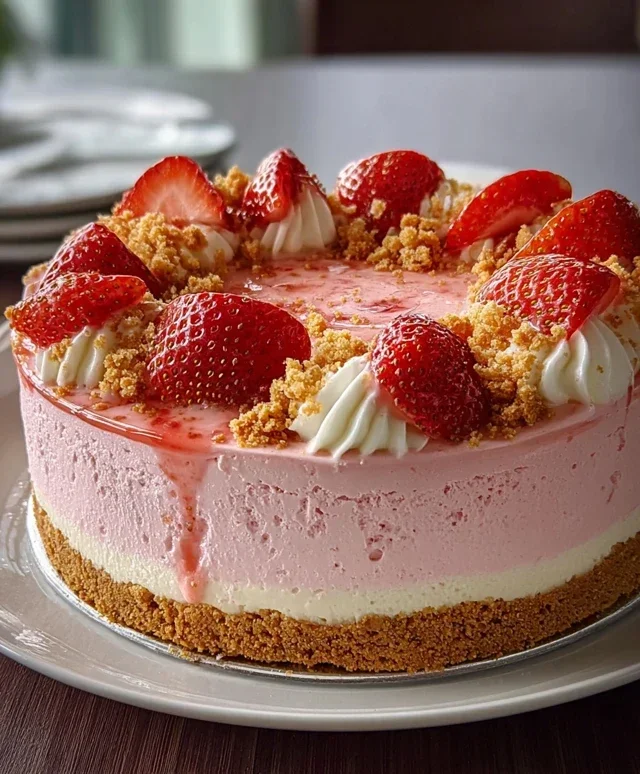 Pink Strawberry Crunch Cheesecake