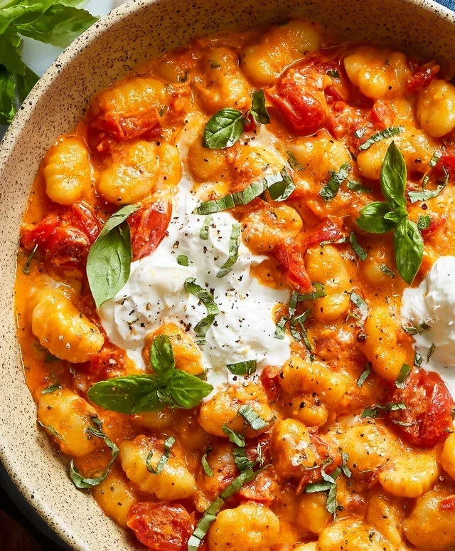 30 Minute Creamy Tomato Gnocchi with Burrata