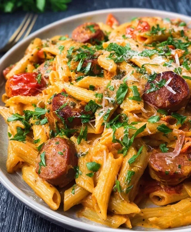 One Pot Creamy Cajun Sausage Pasta (30-Minutes)
