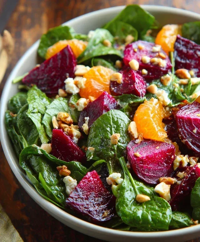 Beet Salad with Spinach and Honey-Mustard Lemon Dressing