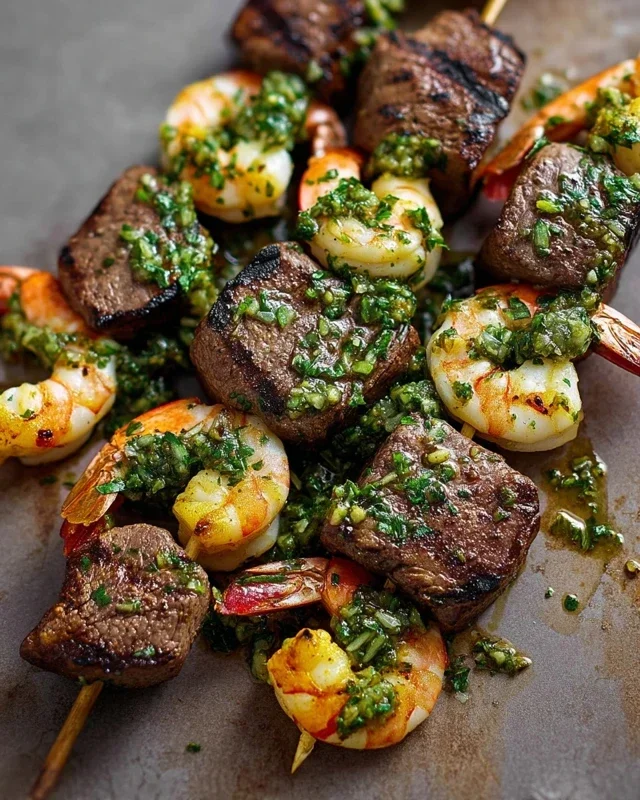 Surf and Turf Kabobs with Chimichurri Sauce