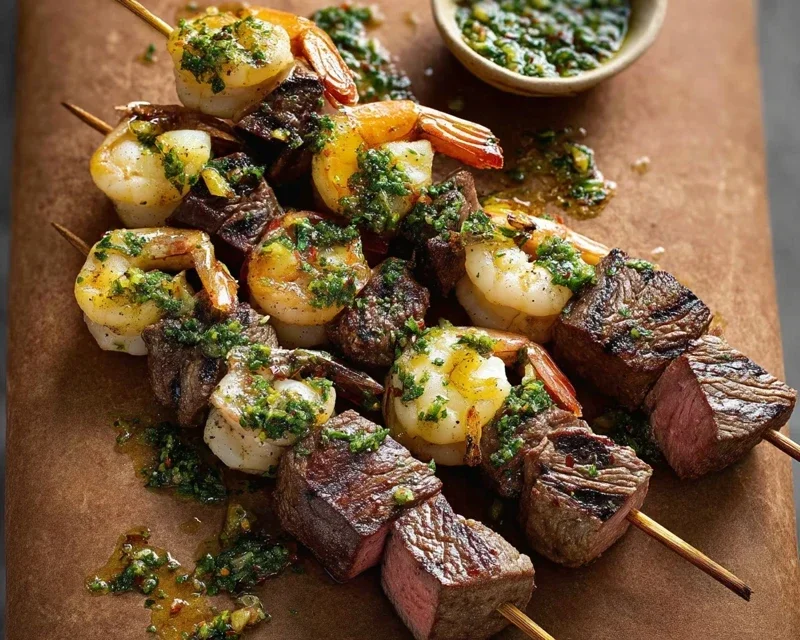 Surf and Turf Kabobs with Chimichurri Sauce