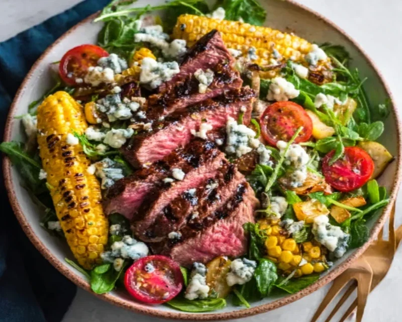 Balsamic Steak Gorgonzola Salad with Grilled Corn