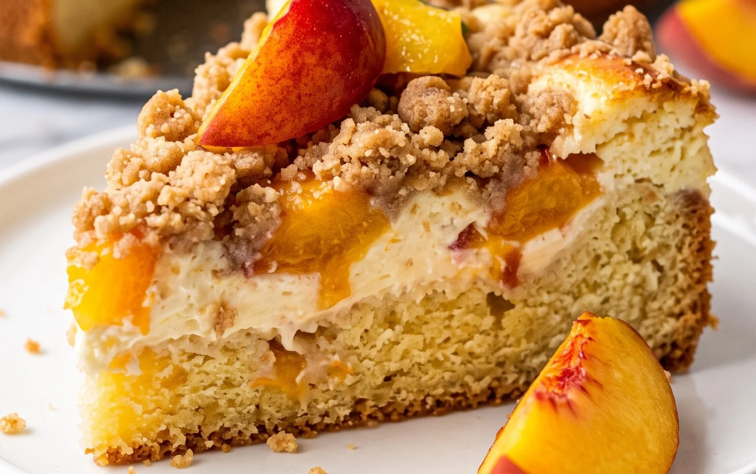 Peach Cream Cheese Cake with Streusel Topping