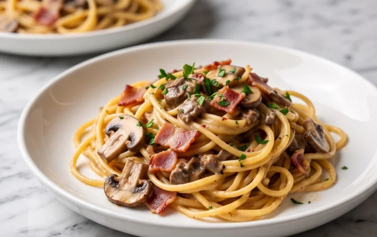 Creamy Beef Bacon and Mushroom Pasta