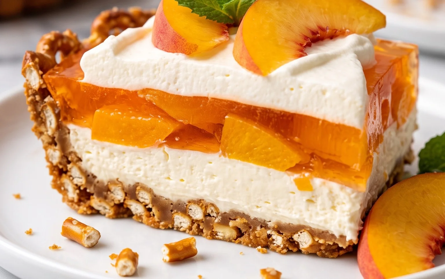 Peach Pretzel Salad Dessert