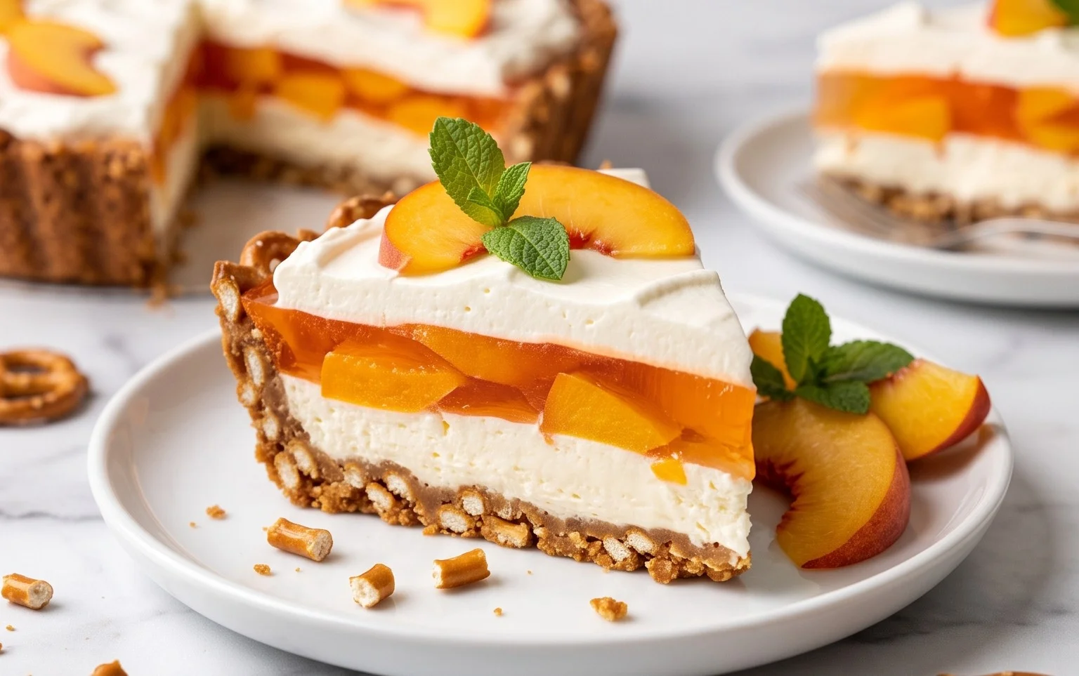 Peach Pretzel Salad Dessert